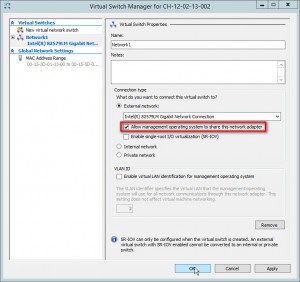 Figure 2: Configuration du switch virtuel