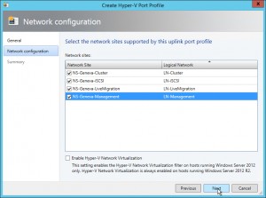 Figure 26: Sélection des Network Sites associés à cet Uplink Port Profile